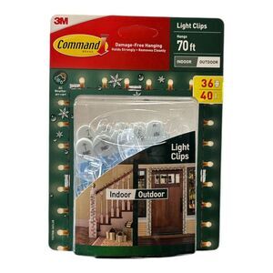 3M Command Damage Free Indoor/Outdoor Clear Light Clips, 36 Clips, 40 Strips